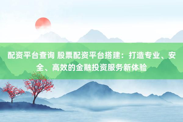 配资平台查询 股票配资平台搭建：打造专业、安全、高效的金融投资服务新体验
