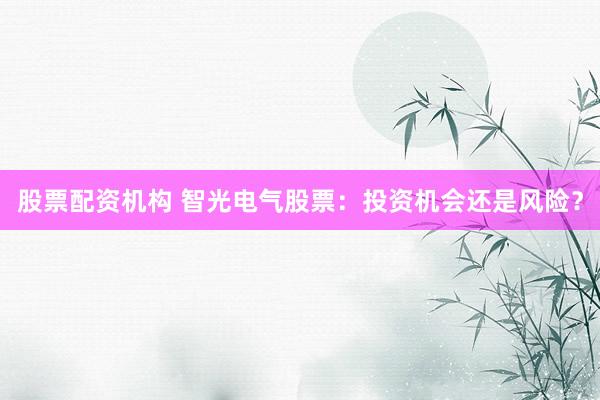 股票配资机构 智光电气股票：投资机会还是风险？