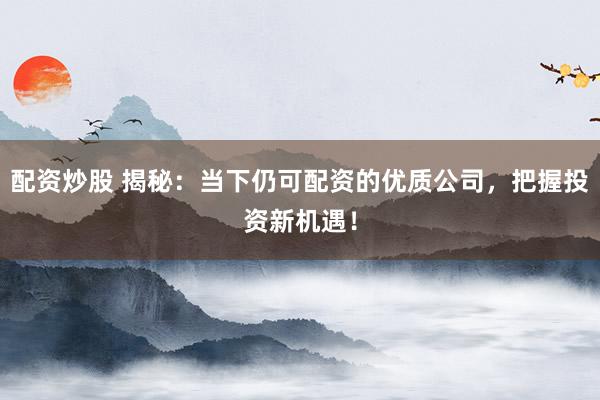 配资炒股 揭秘:当下仍可配资的优质公司,把握投资新机遇!