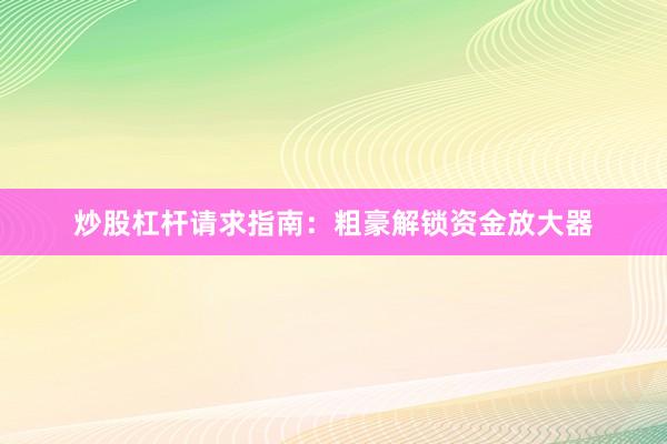 炒股杠杆请求指南：粗豪解锁资金放大器
